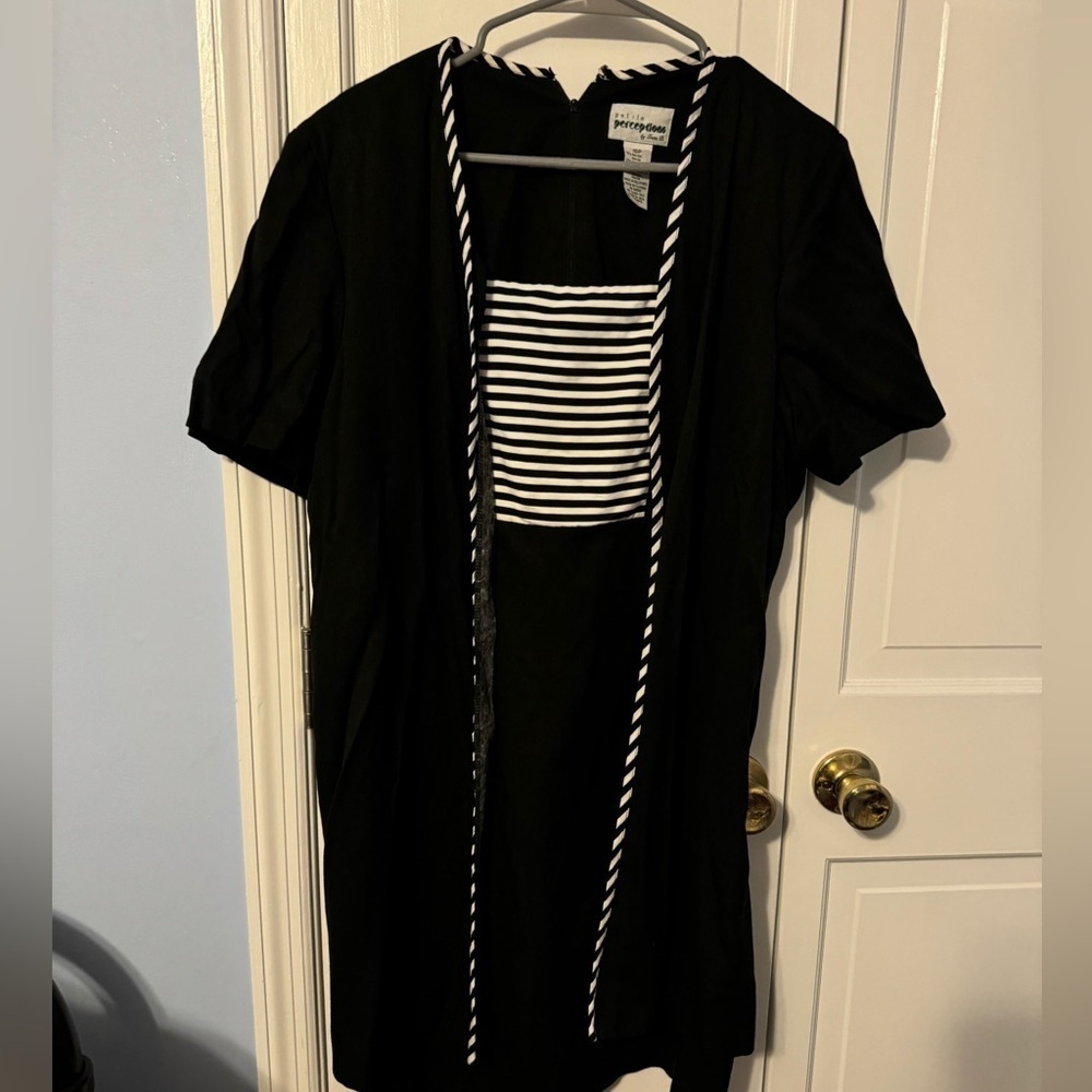 Petite Super Cute Black Dress with built in Jacket Shawl. Like New!